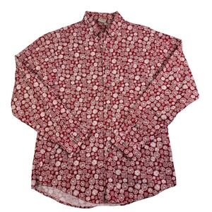 Vintage Y2K Windridge Button Shirt Mens Medium Red White Geometric‎ Spiral Print